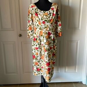 Bernard Frères | Vintage 100% Silk Dress. Knee Length. Pockets. Roses. Glamour